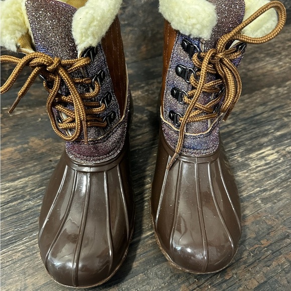 Jessica Carlyle Duck Rain Snow Cozy Brown Quilted Winter Boots - Picture 1 of 13